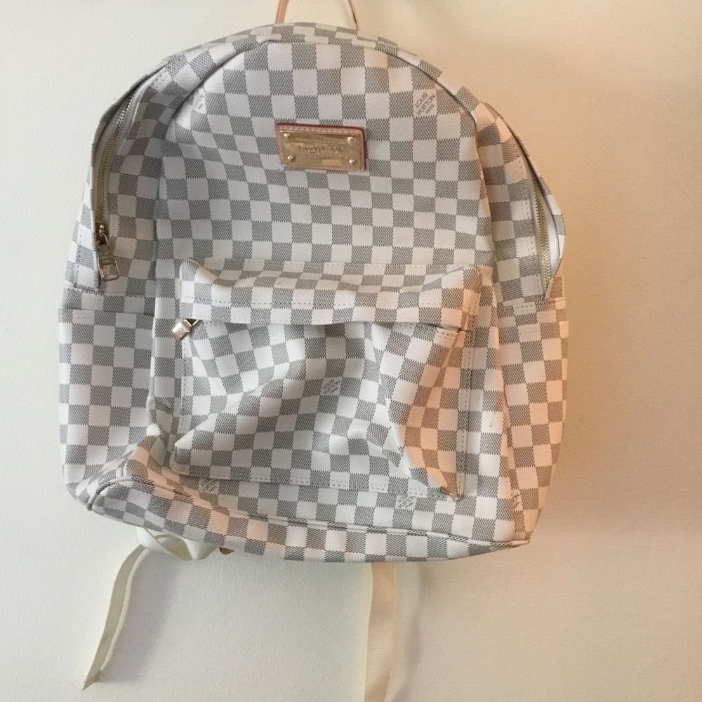Louis Vuitton Cream and Black Checkerboard Backpack with Gold Plate